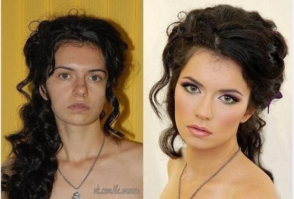 Девочки, еще раз убедитесь в том, что макияж и правда творит чудеса ;)